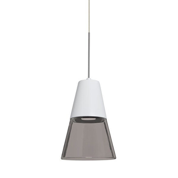 Besa Lighting Timo 6 Cord Pendant, Smoke/White, Satin Nickel Finish, 1x9W LED 1XT-TIMO6WS-LED-SN - main